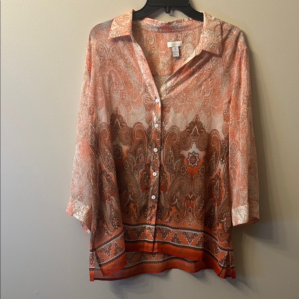 Chico's Peach and Cream Paisley Blouse